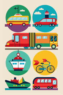 多样交通工具插画展示