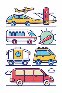多样交通工具插画展示