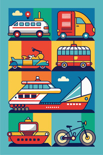 多样交通工具插画展示
