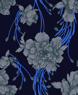 深蓝底花卉藤蔓图案