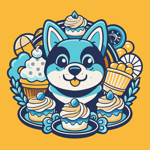 萌趣小狗与美味甜点环绕