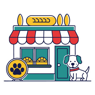 可爱小狗旁的宠物商店