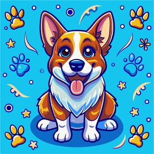 可爱萌犬蓝色背景小脚印