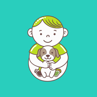 小孩抱小狗的温馨画面