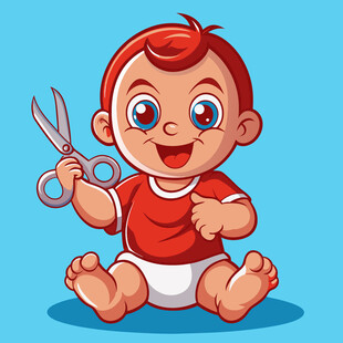 可爱宝宝手持剪刀玩耍