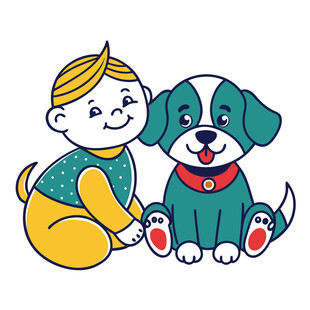 小孩与萌犬温馨相伴