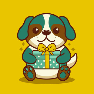 抱礼物的可爱小狗