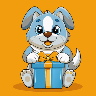 小狗抱礼盒