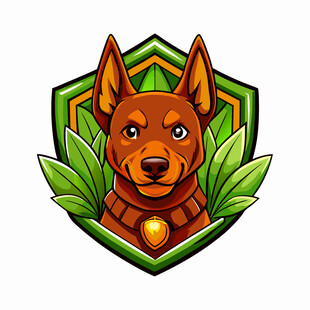 萌犬绿叶盾牌徽章图案