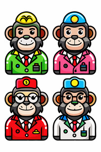 四只个性猴子卡通形象