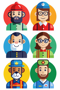 多样职业人物头像插画
