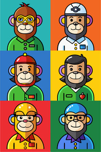 多彩卡通猴子头像集合