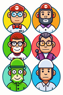 多彩卡通角色头像集合