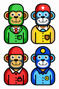 多彩卡通猴子形象集合