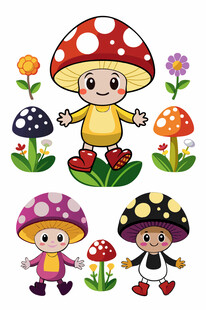 可爱蘑菇卡通人物插画