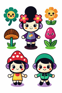 可爱卡通蘑菇小精灵们