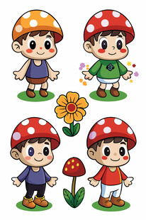 蘑菇帽儿童卡通形象集合