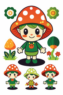 可爱蘑菇小精灵插画元素