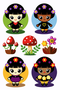 蘑菇主题可爱卡通女孩形象