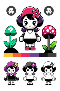 卡通女孩与蘑菇图案设计