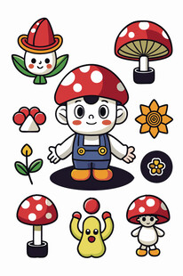 可爱蘑菇小精灵插画元素