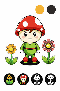 蘑菇小人与花卉图标