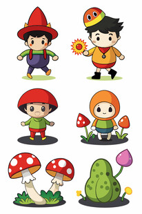 可爱蘑菇小精灵插画