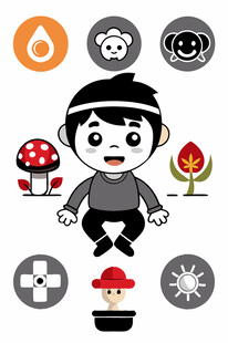 卡通角色与多样图标元素