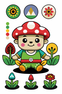 卡通角色与多样图标元素