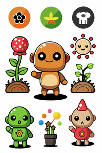 可爱卡通植物与动物形象