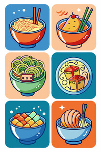 多彩面食美食图标集合