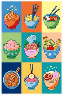 多彩美食插画展现多样佳肴