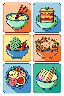 多彩中式美食图标集合