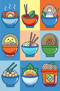 多彩面食插画集合
