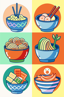 多彩面食图标集