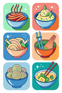 多彩面食美食图标集合