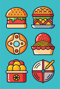 多彩美味快餐图标集合