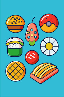 多彩卡通风格美味点心集合