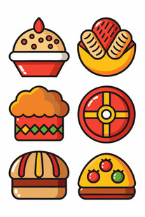 多彩卡通风格美味糕点集合