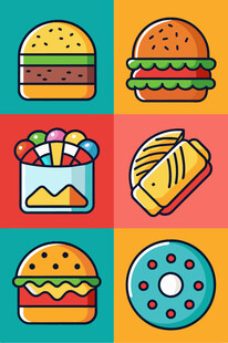 多彩美味快餐图标集合