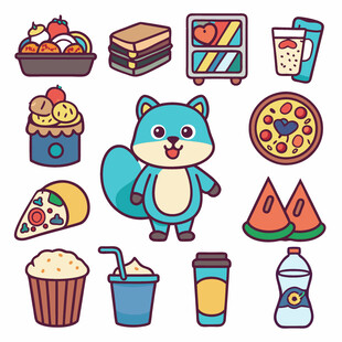 可爱松鼠与多样美食