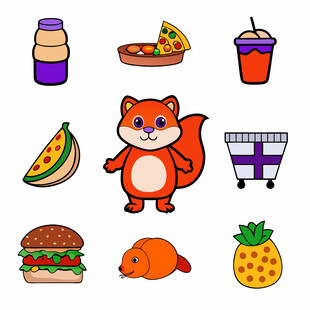 可爱松鼠与多样美食