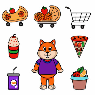 可爱动物与多样美食元素