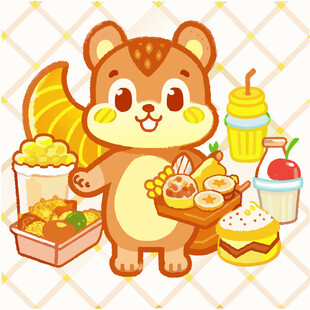 可爱松鼠与美味食物集合