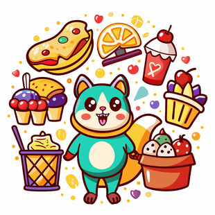 可爱松鼠与缤纷甜点