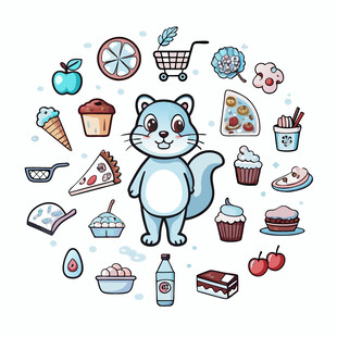 可爱猫咪与多样物品集合