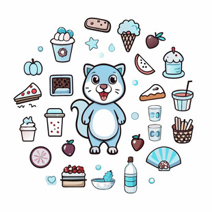 可爱猫咪与美食图标集合