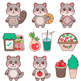 可爱仓鼠与美食插画