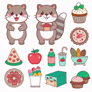 可爱松鼠与美味食物集合