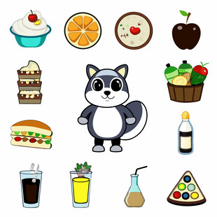 卡通动物与多样美食